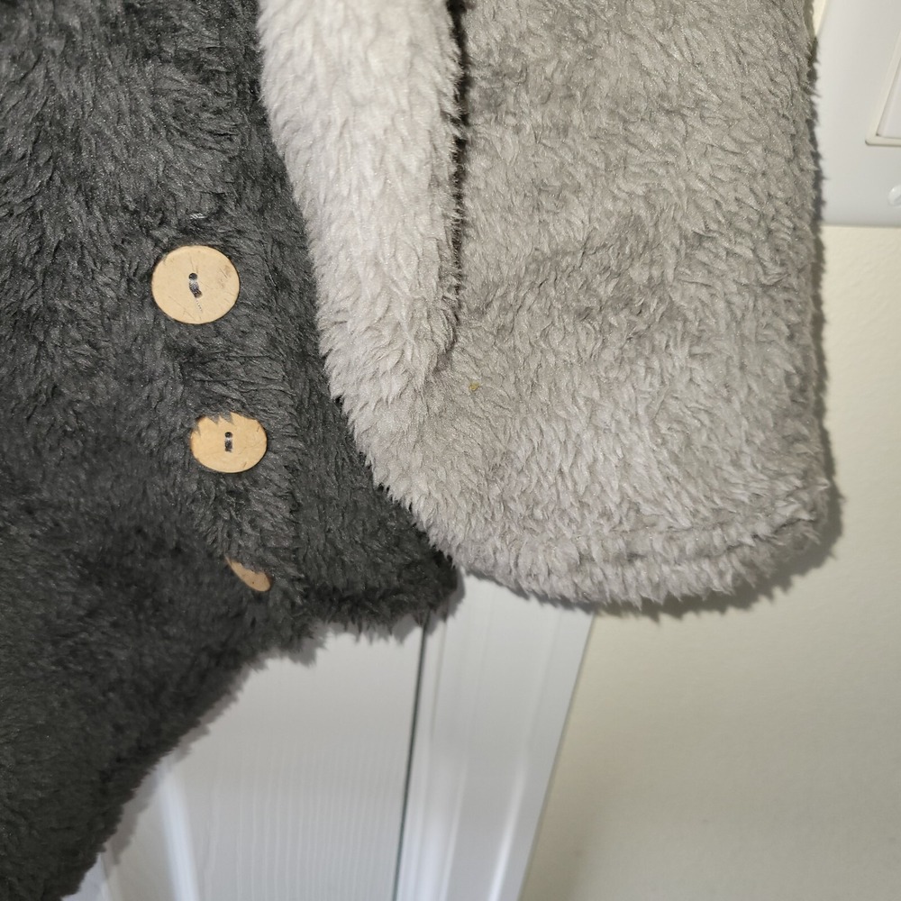 Noracora Plush Fleece Cat Hoodie XXL 1/4 Zip Pouch Pocket Dolman Sleeve Gray - Picture 3 of 15